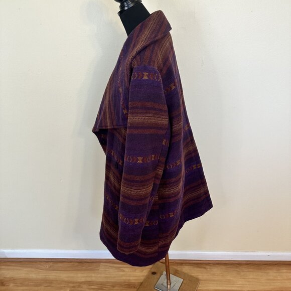 Womens Aztec Print Purple & Orange Striped Jacket Coat 1X Pockets Western Button - Picture 14 of 15